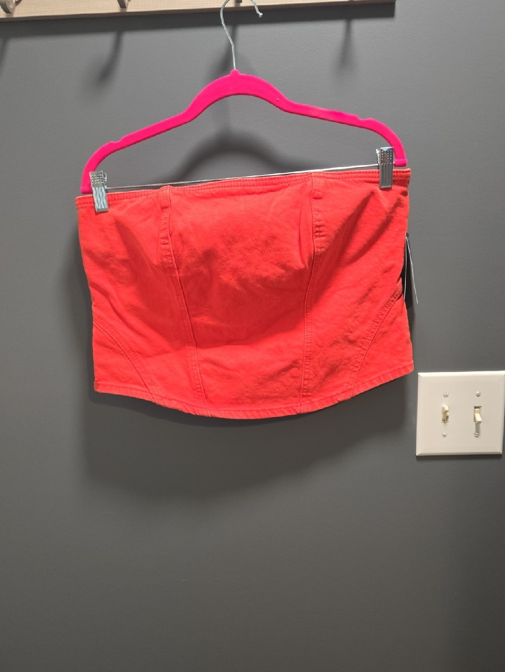 Orange-Red Strapless Denim Top